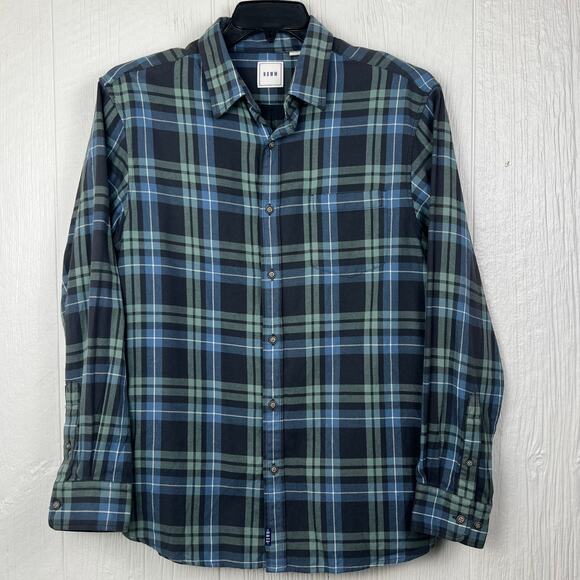 ROWM Flannel shirt men’s Large button up long sleeve blue plaid - Picture 1 of 7